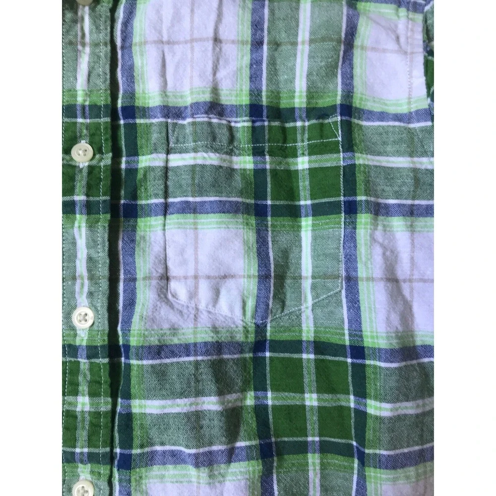 Mens Banana Republic Linen Blend Blue Green Plaid Long Slv Shirt Medium Slim Fit